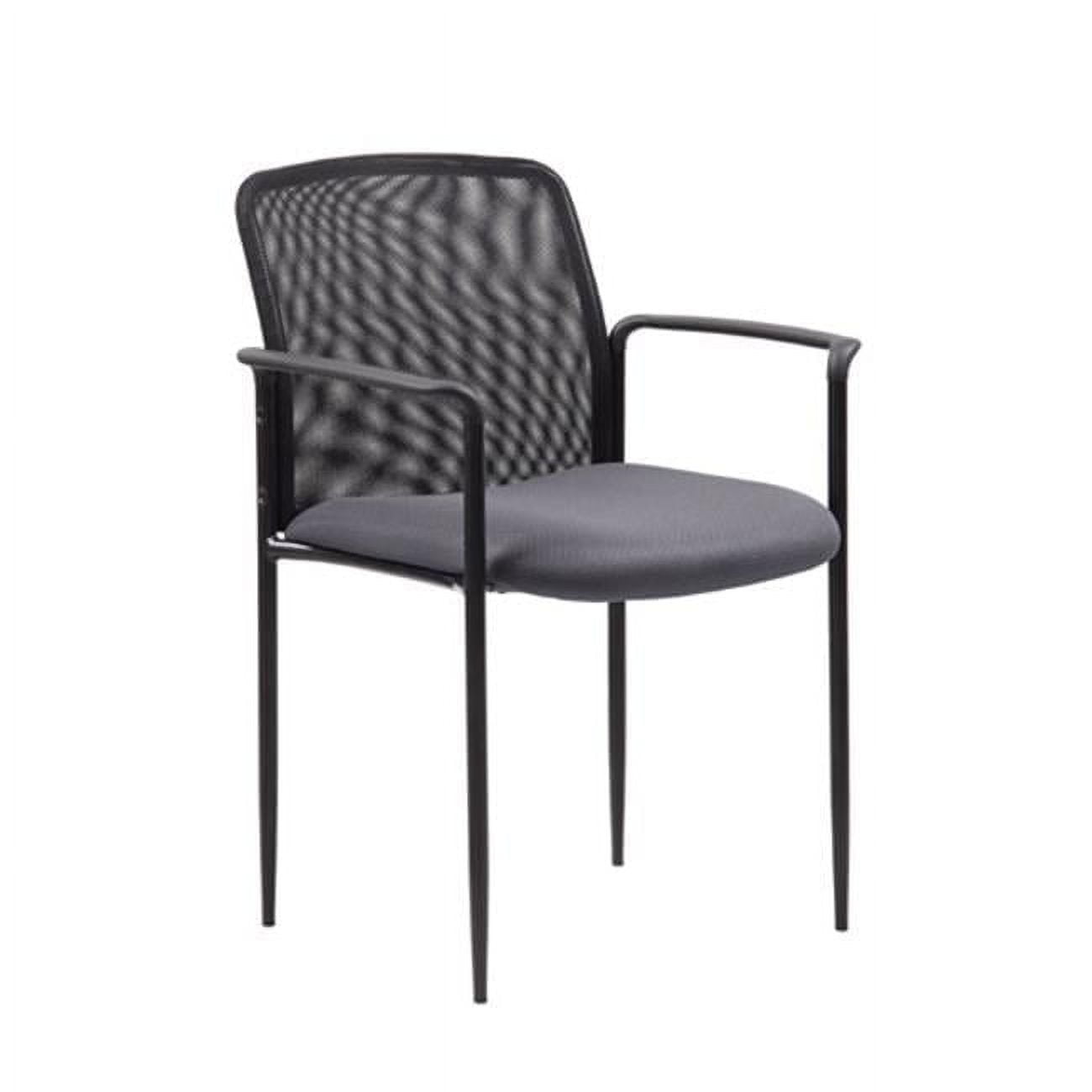 Contemporary Gray Mesh Stacking Guest Chair with Metal and Wood Accents