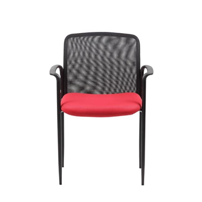 Red Mesh and Metal Stackable Guest Chair with Fixed Arms