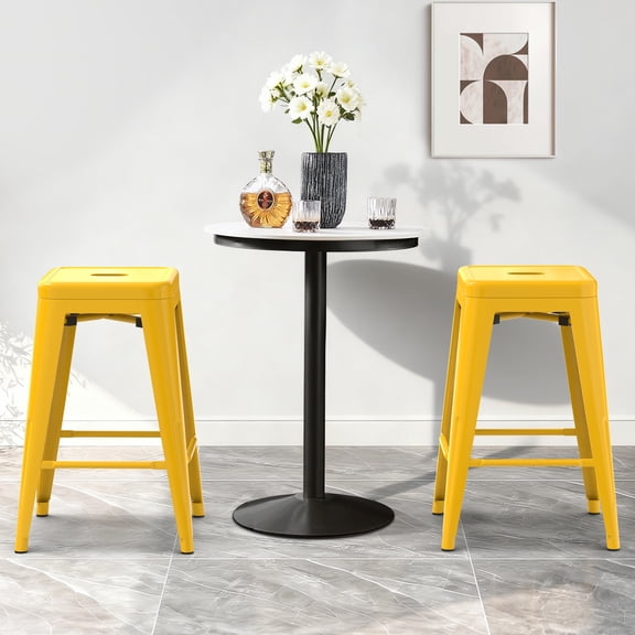 Stackable Metal Bar Stools Set of 2, Counter Height Bar Stools 24 Inches Industrial Bar Chairs Patio Stool, Backless Stool Indoor Outdoor Classroom Kitchen Stools Bar Chairs(Yellow)