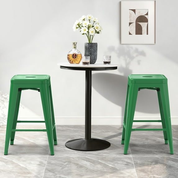 Stackable Metal Bar Stools Set of 2, Counter Height Bar Stools 24 Inches Industrial Bar Chairs Patio Stool, Backless Stool Indoor Outdoor Classroom Kitchen Stools Bar Chairs(Green)