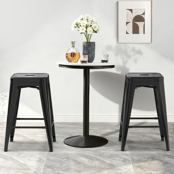 Stackable Metal Bar Stools Set of 2, Counter Height Bar Stools 24 Inches Industrial Bar Chairs Patio Stool, Backless Stool Indoor Outdoor Classroom Kitchen Stools Bar Chairs(Black)