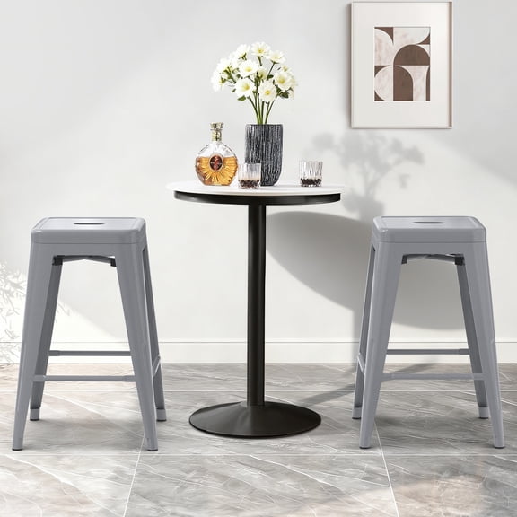 Stackable Metal Bar Stools Set of 2, Counter Height Bar Stools 24 Inches Industrial Bar Chairs Patio Stool, Backless Stool Indoor Outdoor Classroom Kitchen Stools Bar Chairs(Gray)