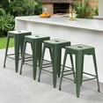 thumbnail image 1 of Stackable Metal Bar Stools Set of 4, Counter Height Bar Stools 24 Inches Industrial Bar Chairs Patio Stool, Backless Stool Indoor Outdoor Classroom Kitchen Stools Bar Chairs(Olive Green), 1 of 8