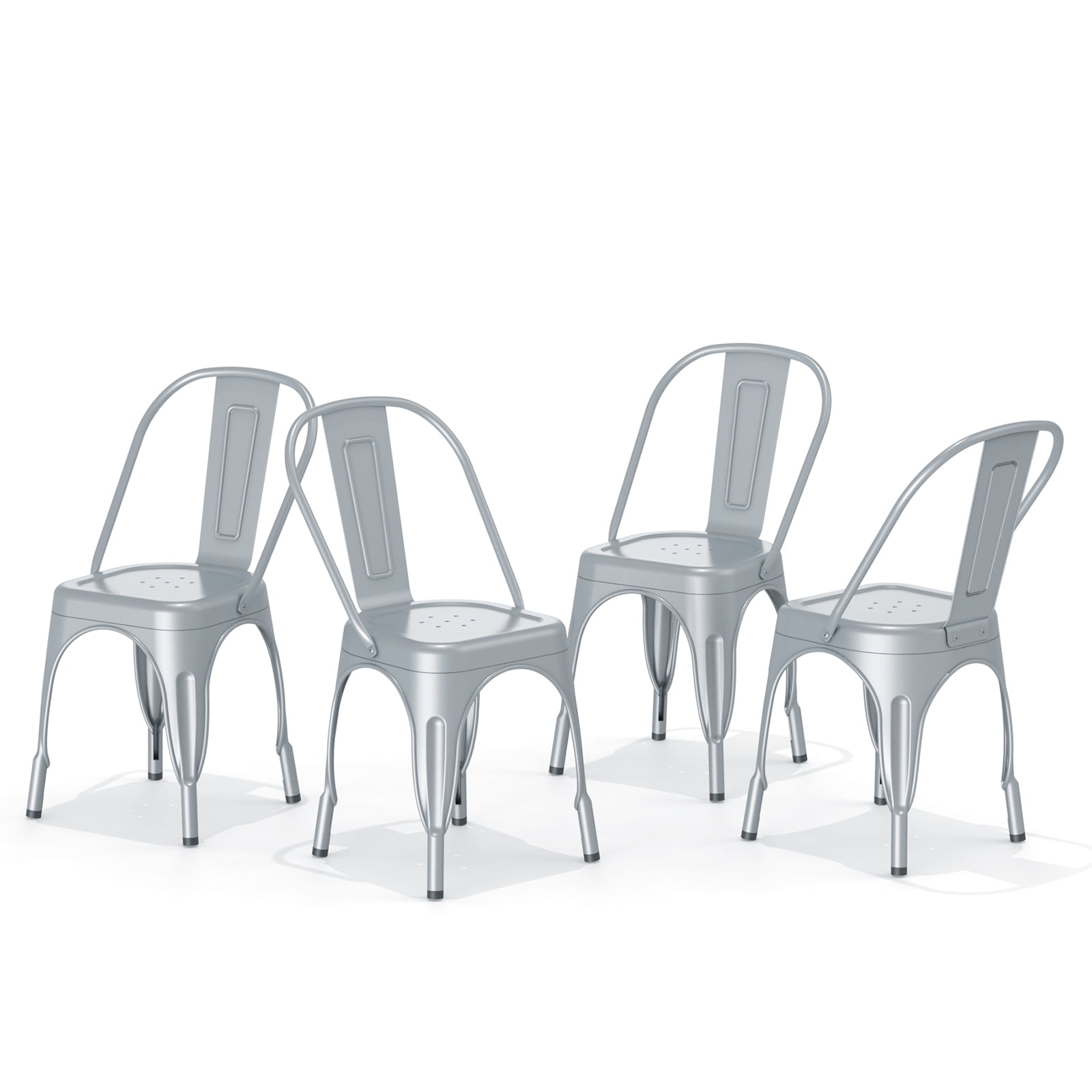 Stackable Metal Dining Chair for Kitchen Dining Room Caf Restaurant Bistro Patio Vintage Style Sets of 4 Gray Color