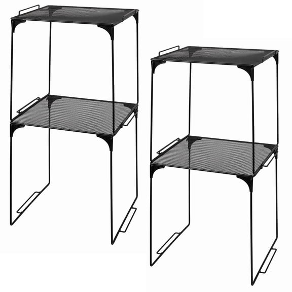 Stackable Metal Locker Shelf 4 Pack Black, 10 x 11 x 12 Inch School Locker Organizer for Office Gym Home Storage