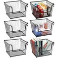 thumbnail image 1 of Stackable Metal Storage Organizer Bin Basket with Handles - Large, 6 Pack - Black, 1 of 6