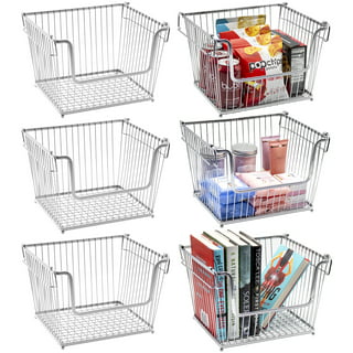 Stackable Metal Storage Basket Heavy Duty Quality Bread Wire Baskets Snack Bins for Office Craft Room Kitchen Pantry Office Garage Market Grocery