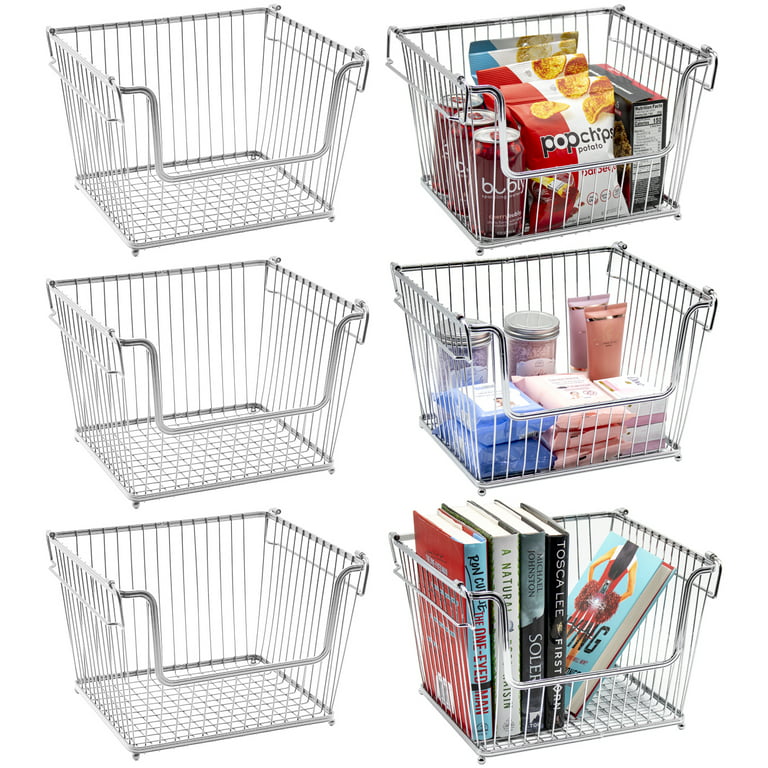 Oggi Clear Stacking Storage Basket with Handle, Large-14x9x5