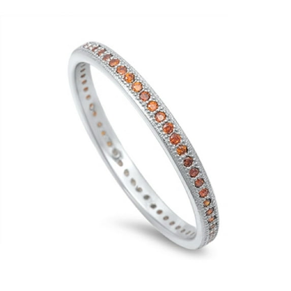 Stackable Micro Pave Simulated Garnet Cubic Zirconia Ring Sterling Silver 925