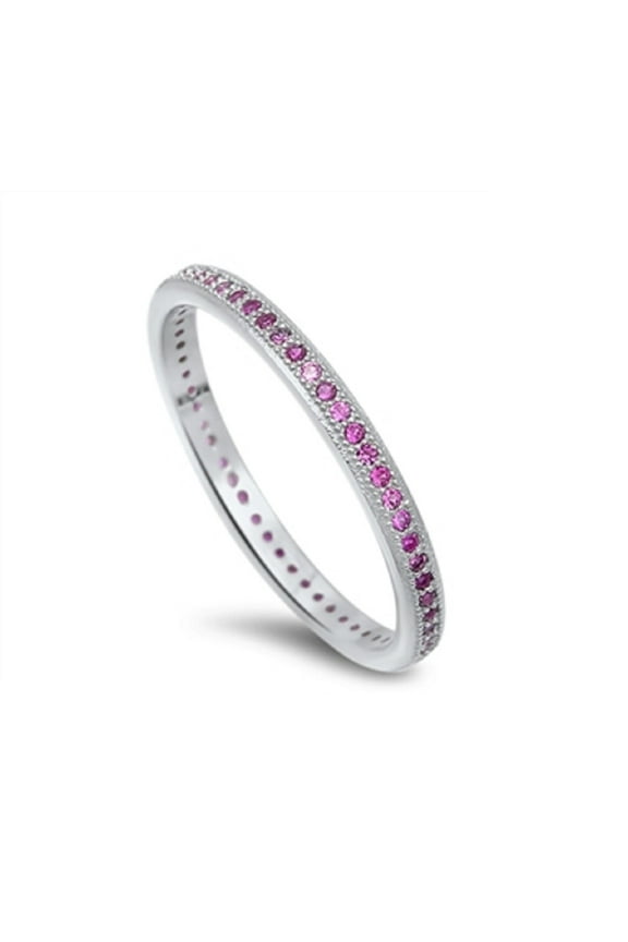 Stackable Micro Pave Simulated Ruby Cubic Zirconia Ring Sterling Silver 925