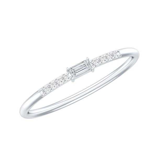 Rosec Jewels Stackable Moissanite Ring for Women, Round and Baguette Moissanite Minimal Ring (D Color VS1 Clarity, Rosec Jewels), 10K White Gold, US 12.00