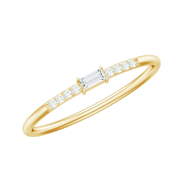 Stackable Moissanite Ring for Women, Round and Baguette Moissanite Minimal Ring (D Color VS1 Clarity, Rosec Jewels), 18K Yellow Gold, US 10.00