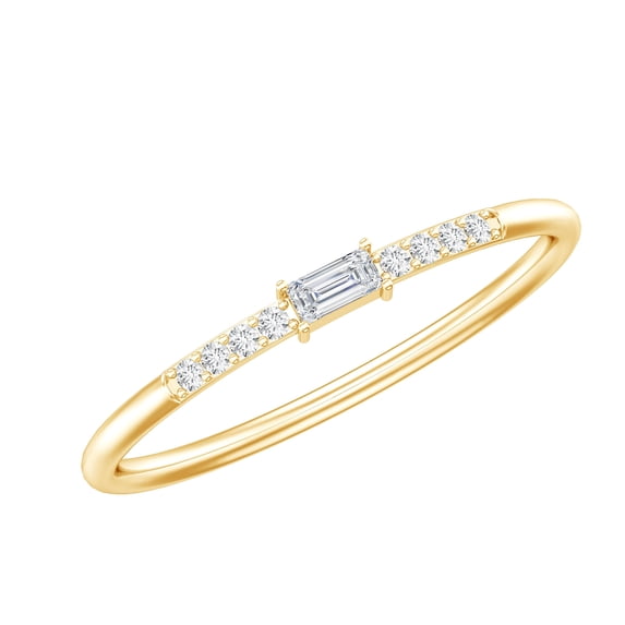 Rosec Jewels Stackable Moissanite Ring for Women, Round and Baguette Moissanite Minimal Ring (D Color VS1 Clarity, Rosec Jewels), 18K Yellow Gold, US 4.00