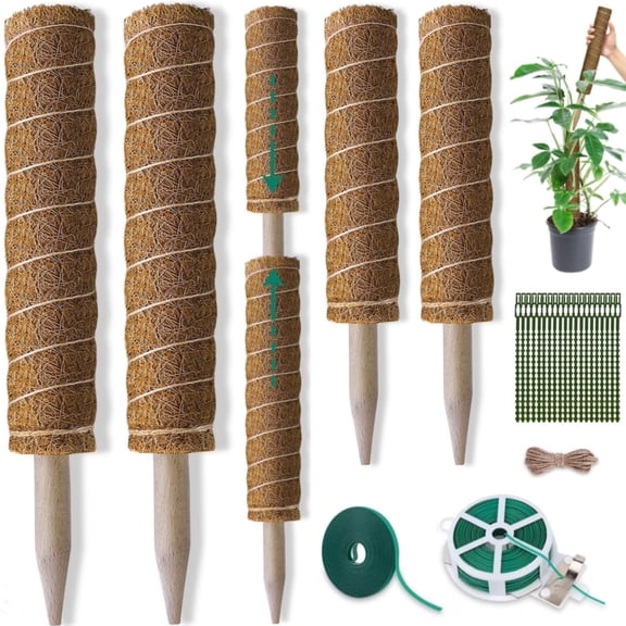 Stackable Moss Pole 4 Pack, Coco Coir Plant Support Stakes with Adjustable Buckles for Climbing Plants, Easy to Install for Monstera, Pothos, Philodendron, Snake Plant (15.7 & 11.8 Inch)