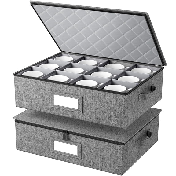 Stackable Mug Storage Boxes, 2 Pack, Holds 12 Coffee Mugs Tea Cups Glasses, Home Kitchen Moving Organizer