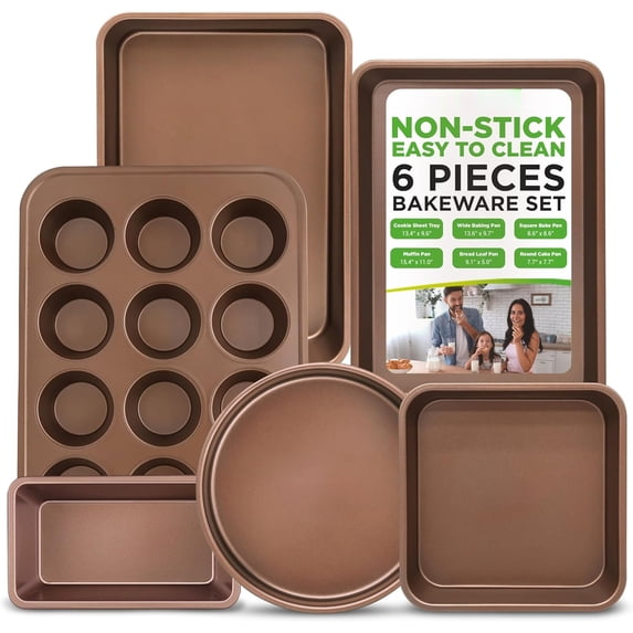 Stackable Non-Stick Baking Pan Set with Cookie Sheet, Muffin & Loaf Pan, Double Coated for Easy Release, Oven & Dishwasher Safe, Warp Resistant