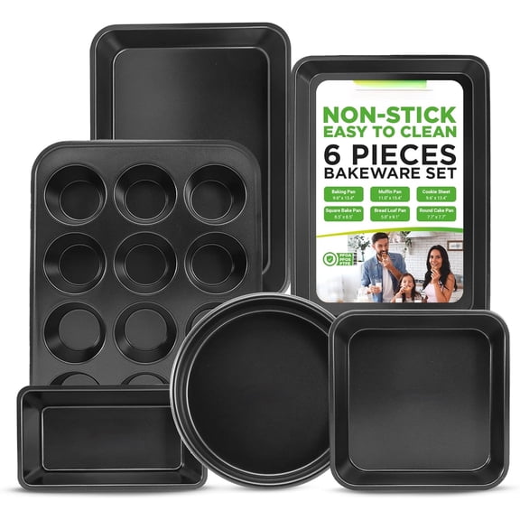 Stackable Non-Stick Baking Pans Set Carbon Steel Bakeware Set w/ Cookie Sheet, Muffin & Loaf Pan, Double Coated for Easy Release, Oven & Dishwasher Safe, Resists Warping, Easy to Clean