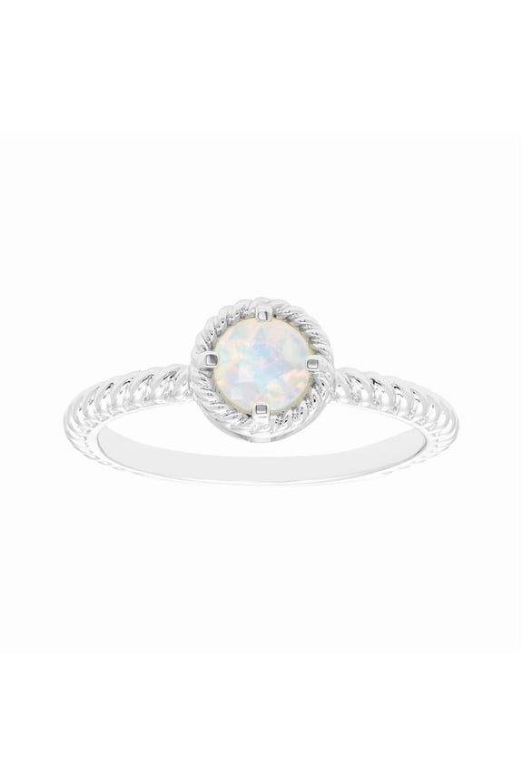 Stackable Opal Beaded Ring, 925 Sterling Silver Round 6 mm Opal Gemstone Women Wedding Ring, Bridal Engagement Ring