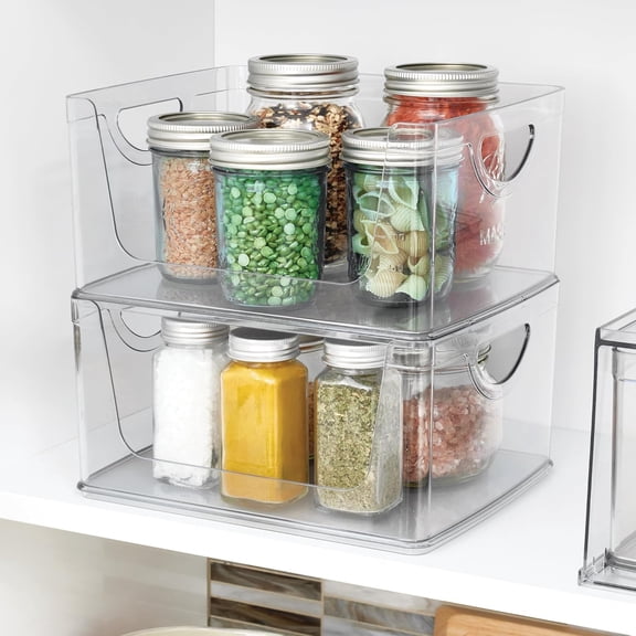 Stackable Open-Front Storage Bin with Handles for Kitchen, Set of 2, Clear, Made in USA