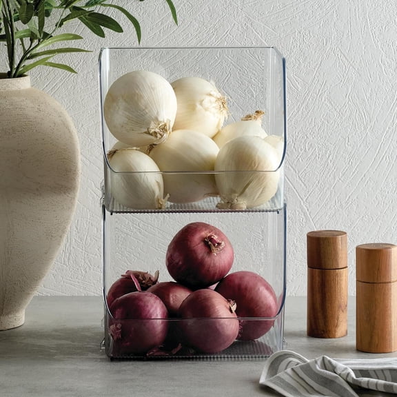 Stackable Open-Front Storage Bins for Kitchen and Pantry Organization - Set of 4 - Clear