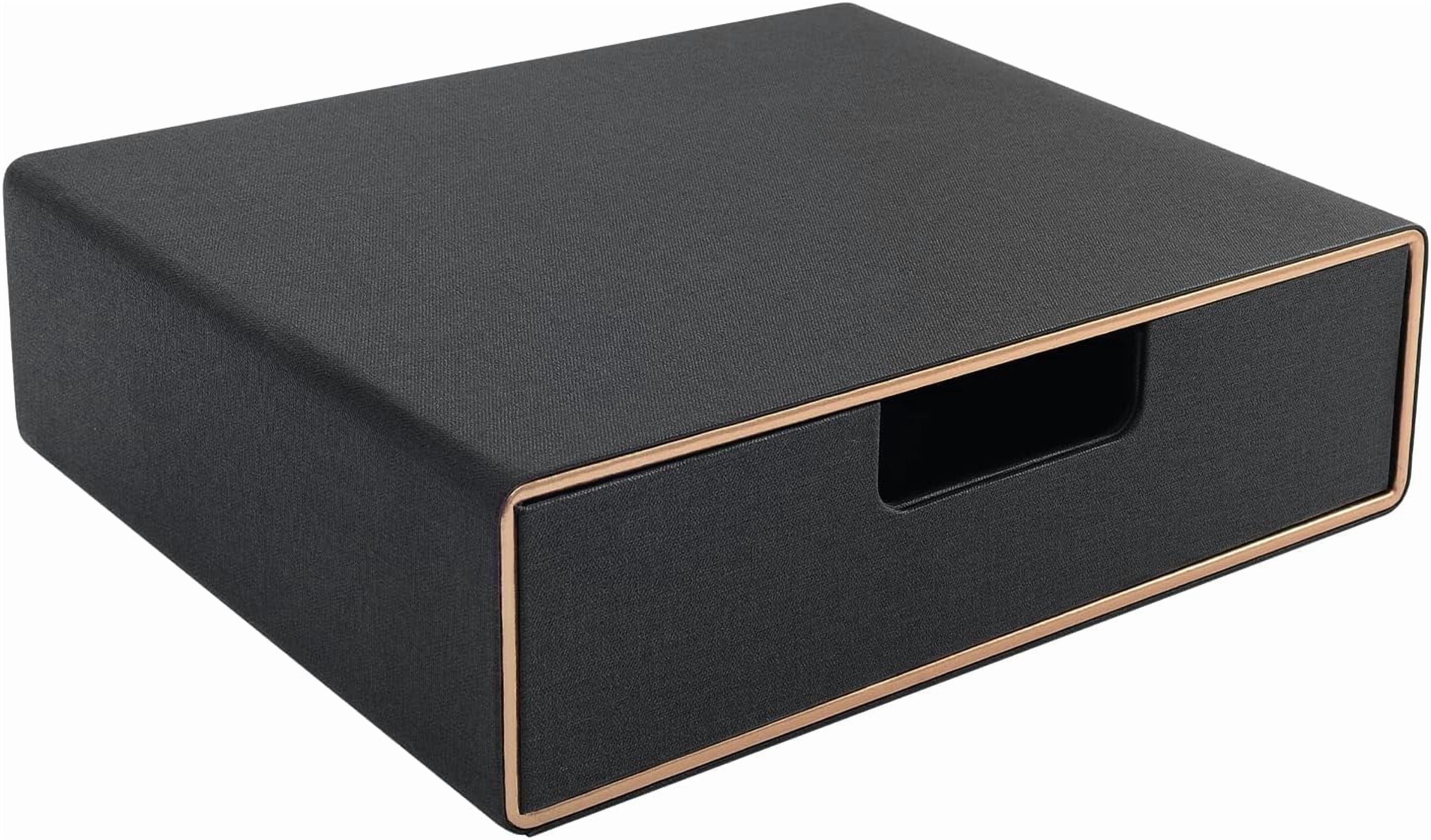 Stackable Organizer Drawer PU Leather Classic Handmade,Organize Home Office Desk Accessories and Sort Letter-Size Paper/a4 Document,Desk Caddy with Drawers Storage Box ,13.1x10x3.7inches,Black