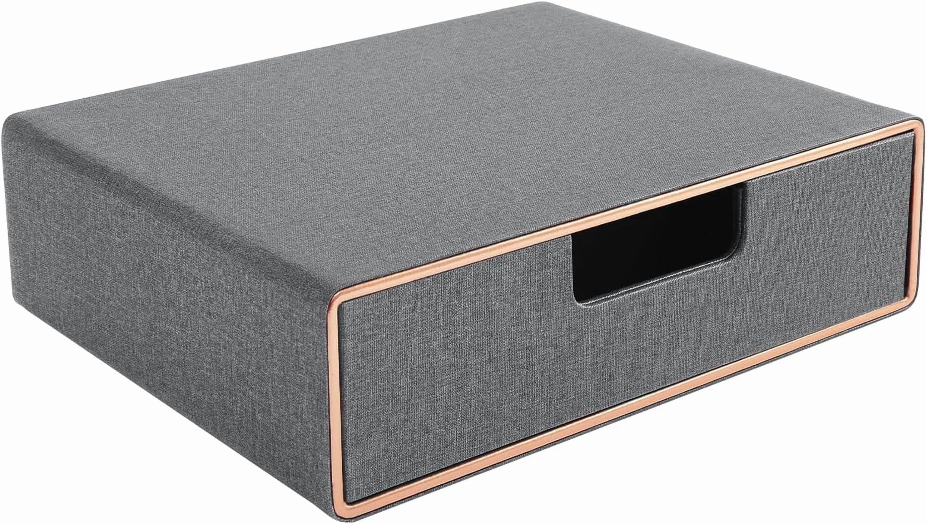 Stackable Organizer Drawer PU Leather Classic Handmade,Organize Home Office Desk Accessories and Sort Letter-Size Paper/a4 Document,Desktop Caddy with Drawers Storage,13.1x10x3.7inches,Grey