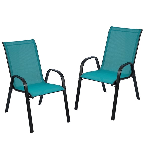 Stackable Outdoor Patio Dining Chairs with Backrest/Armrests for Lawn Garden Balcony Deck Camping-Set of 2 (Turquoise)
