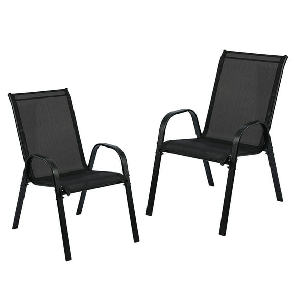 Stackable Outdoor Patio Dining Chairs with Backrest/Armrests for Lawn Garden Balcony Deck Camping-Set of 4 (black)