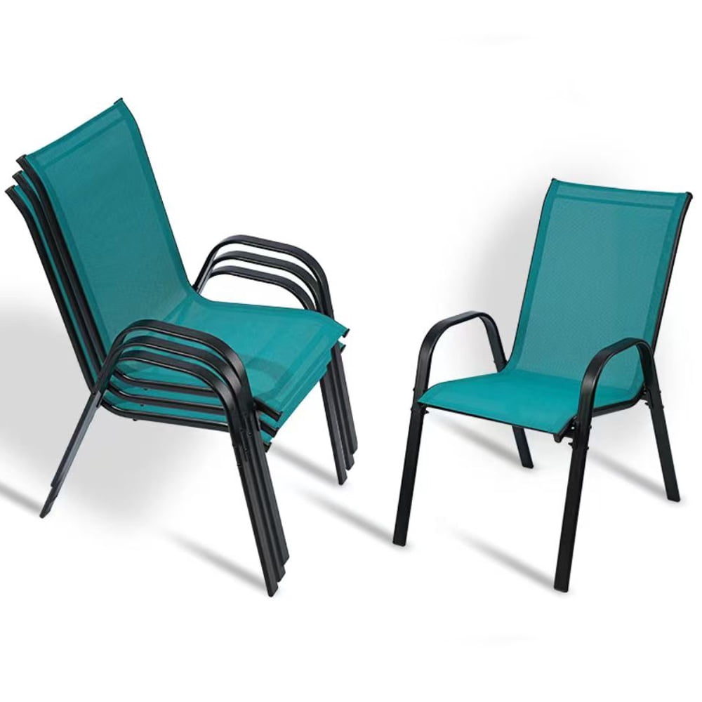 Stackable Outdoor Patio Dining Chairs with Backrest/Armrests for Lawn Garden Balcony Deck Camping-Set of 4 (Turquoise)
