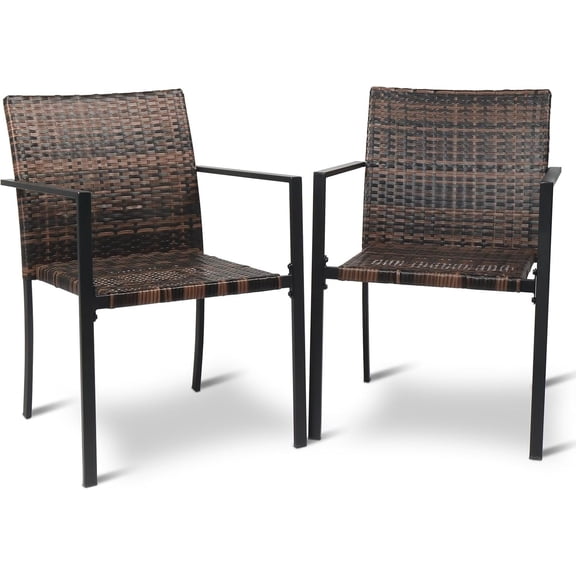 Stackable Outdoor Wicker Dining Chairs Set of 2, Stacking Patio Ratten Dining Chairs, Outdoor Patio Chairs for Camping, Backyard, Porch, Capacity 350 lbs