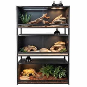 ToxiRium PVC Reptile Enclosure, 3 Tier Stackable Reptile Terrarium 40 x 16 x 16 inch with Front Opening Tempered Glass Doors and Lock for Bearded Dragon, Ball Python, Gecko