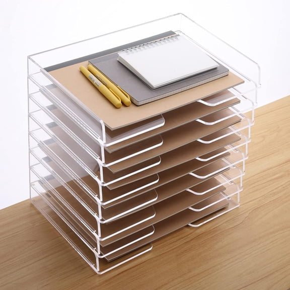 Stackable Paper Tray,Acrylic File Organizer,Paper Tray Organizer for Desk,Clear Office Desk Organization for Office, Home or School2 Tier