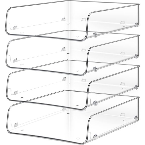 Stackable Paper Trays, 4 Tier Desk File Organizer, Document Letter Tray for Office Supplies, Magazine