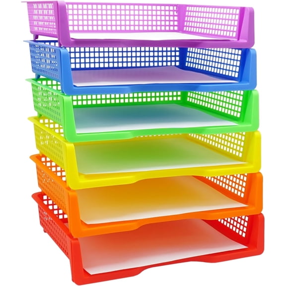 4E's Novelty Stackable Paper Trays 6 Pcs Per Pack, Classroom Organizer, Reusable Bins, Classroom Storage.