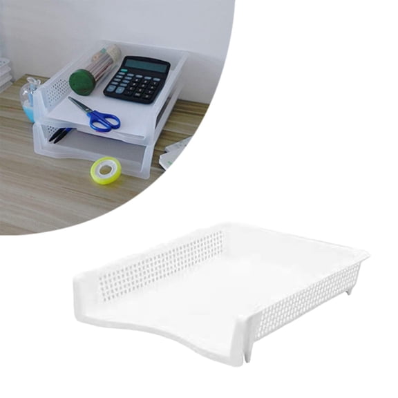 Stackable Paper Trays, Heavy Duty Rectangular Plastic Desk Holder Desktop Document File Organizer Storage Letter for Office Classroom (White) 12.8x9.84x2.16"