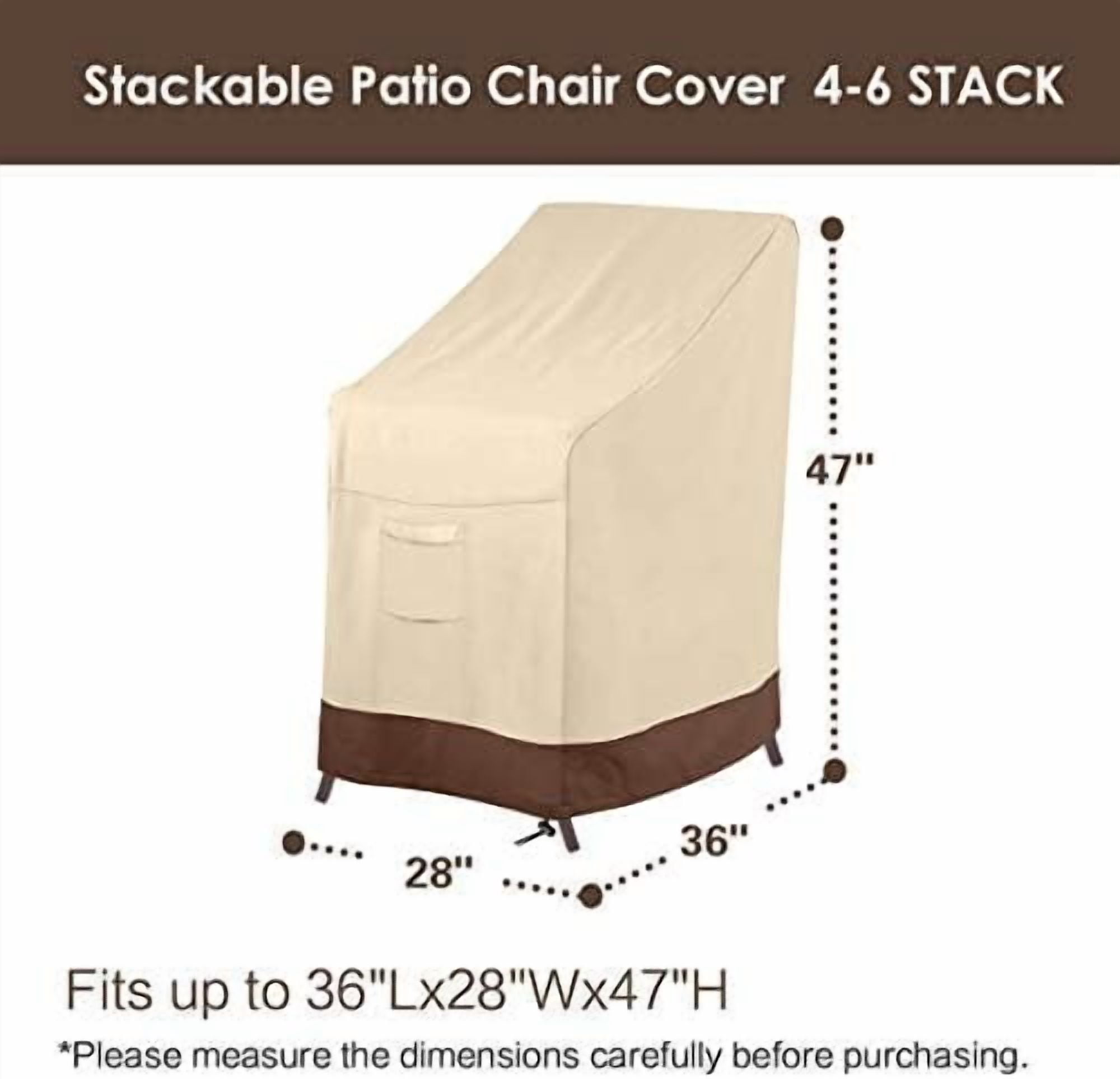 Stackable Patio Chair Cover,100% Waterproof Outdoor Chair Cover, Heavy Duty Lawn Patio Furniture Covers,Fits for 4-6 Stackable Dining Chairs,2 Pack-36 Lx28 Wx47 H,Beige&Brown