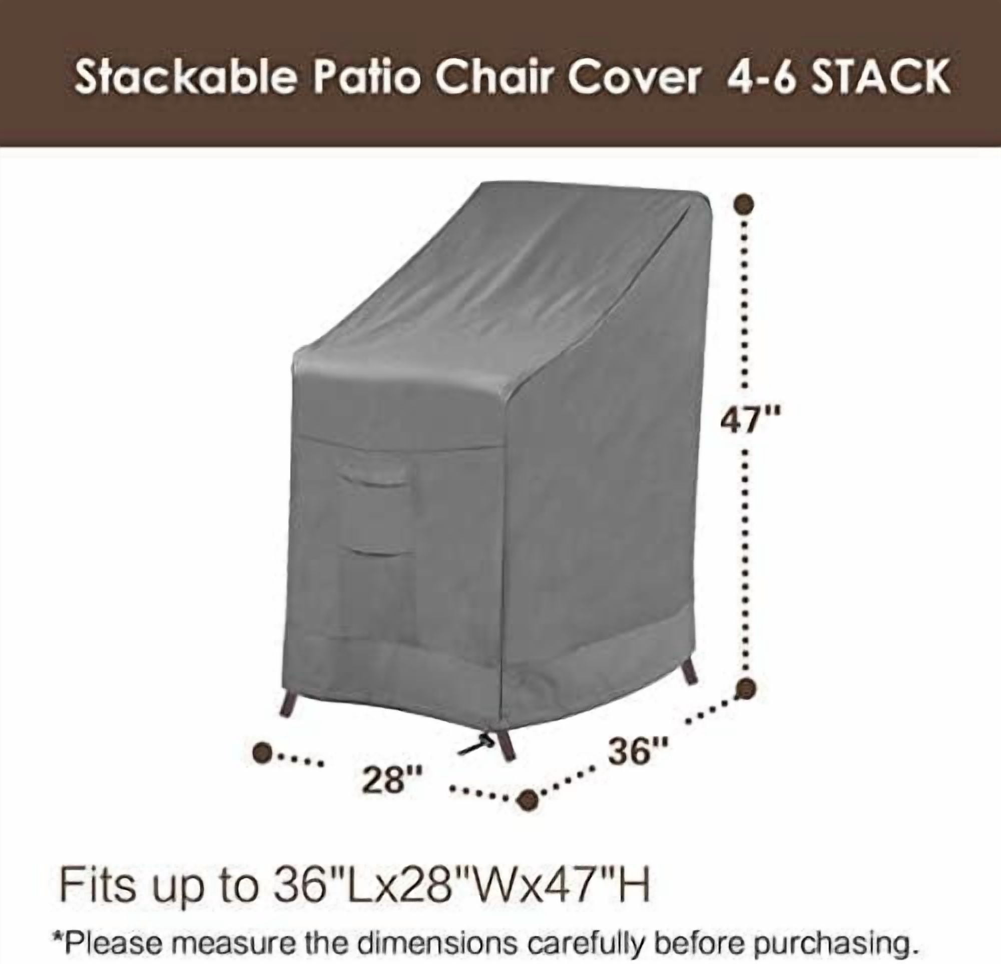 Stackable Patio Chair Cover,100% Waterproof Outdoor Chair Cover, Heavy Duty Lawn Patio Furniture Covers,Fits for 4-6 Stackable Dining Chairs,36"Lx28"Wx47"H,Grey