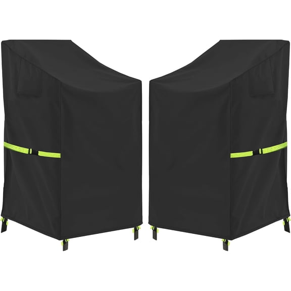 Stackable Patio Chair Cover - 600D High Back Outdoor Chair Cover Waterproof & Heavy Duty, 2 Pack Lawn Furniture Stacking Seat Cover for 4 - 6 Outdoor Stackable Dining Chairs - 28 x 36 x 47 Inch