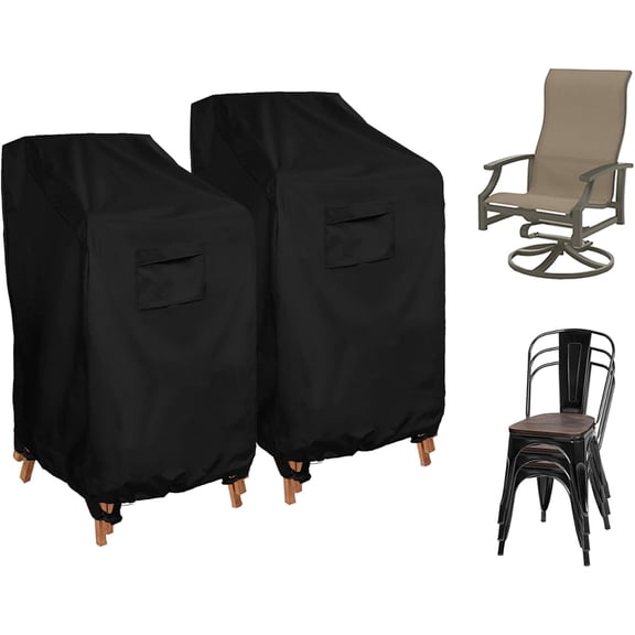 Stackable Patio Chair Cover Waterproof Outdoor Stacking High Back Chair Cover Water Resistant Outside Furniture Tall Chair Protector (Stacking Chair - 28"Lx36"Wx47"H(2 Pack))