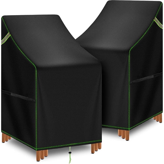 Stackable Patio Chair Covers Waterproof 2 Pack, Outdoor Chair Covers for High Back Stacking Chairs, Fits 4-6 Chairs, Black