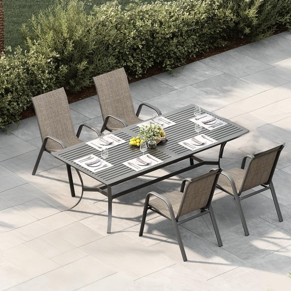 Stackable Patio Dining Chairs Set of 4, High-Back Outdoor Chairs with Armrests – All-Weather Textilene, Lightweight– Black-Gray Spray Plastic + Gray 2x1 Textilene, 4 Pieces
