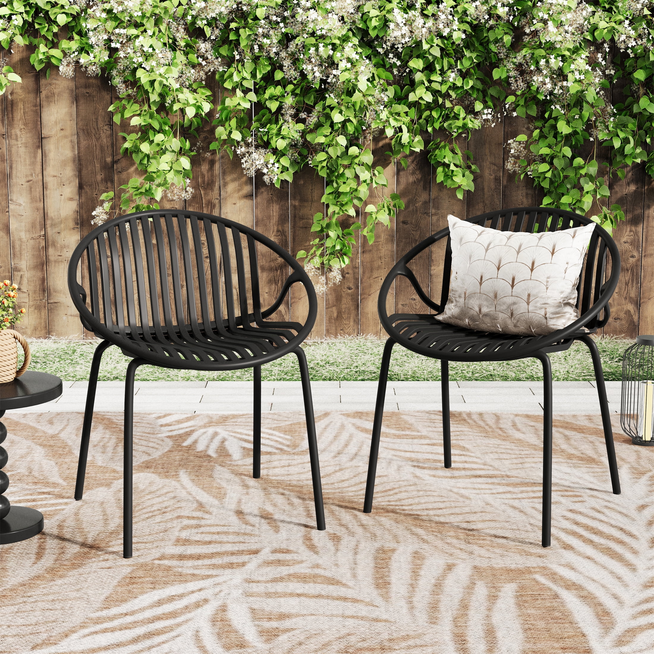 Stackable Patio Dining Chairs Set of 2, Metal Legs Plastic Backrest ...