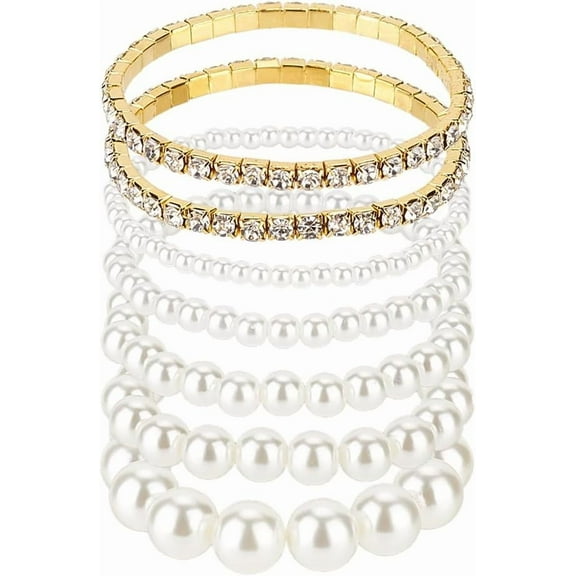 Stackable Pearl Bracelet Set multilayer pearl bracelet for Women Silver Stackable Beads Bracelets Trendy Costume Jewelry Christmas Mothers Day Gifts