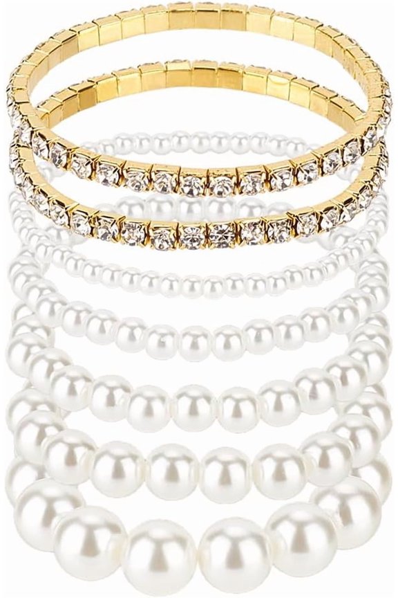 Stackable Pearl Bracelet Set multilayer pearl bracelet for Women Silver Stackable Beads Bracelets Trendy Costume Jewelry Christmas Mothers Day Gifts