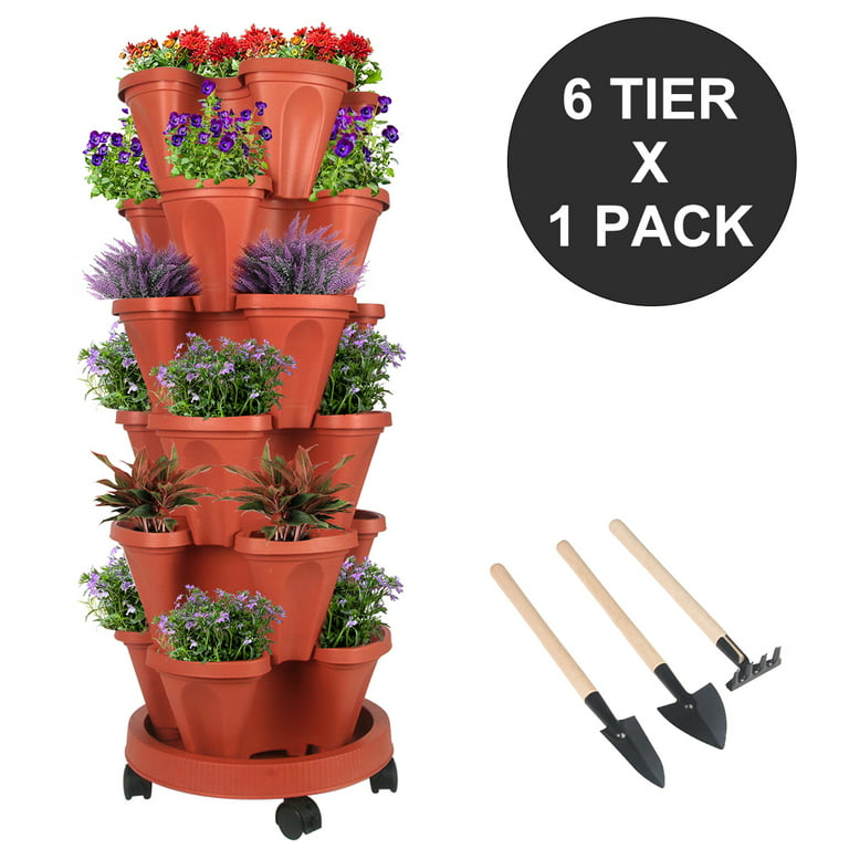 Stackable Planter 6 Tier with Removable Wheels and Tools, Tower Garden  Planters, Indoor Outdoor Gardening Pots - Vertical Garden Planter