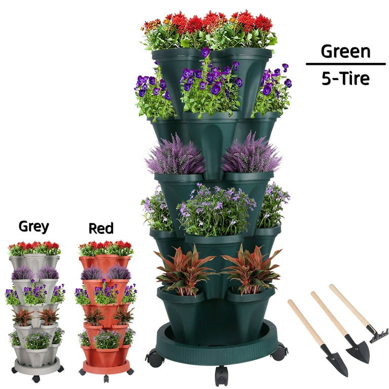 Vertical Planter 3-7 Tier Stackable Planters w/ Wheels & Tools Garden Tower  Pot