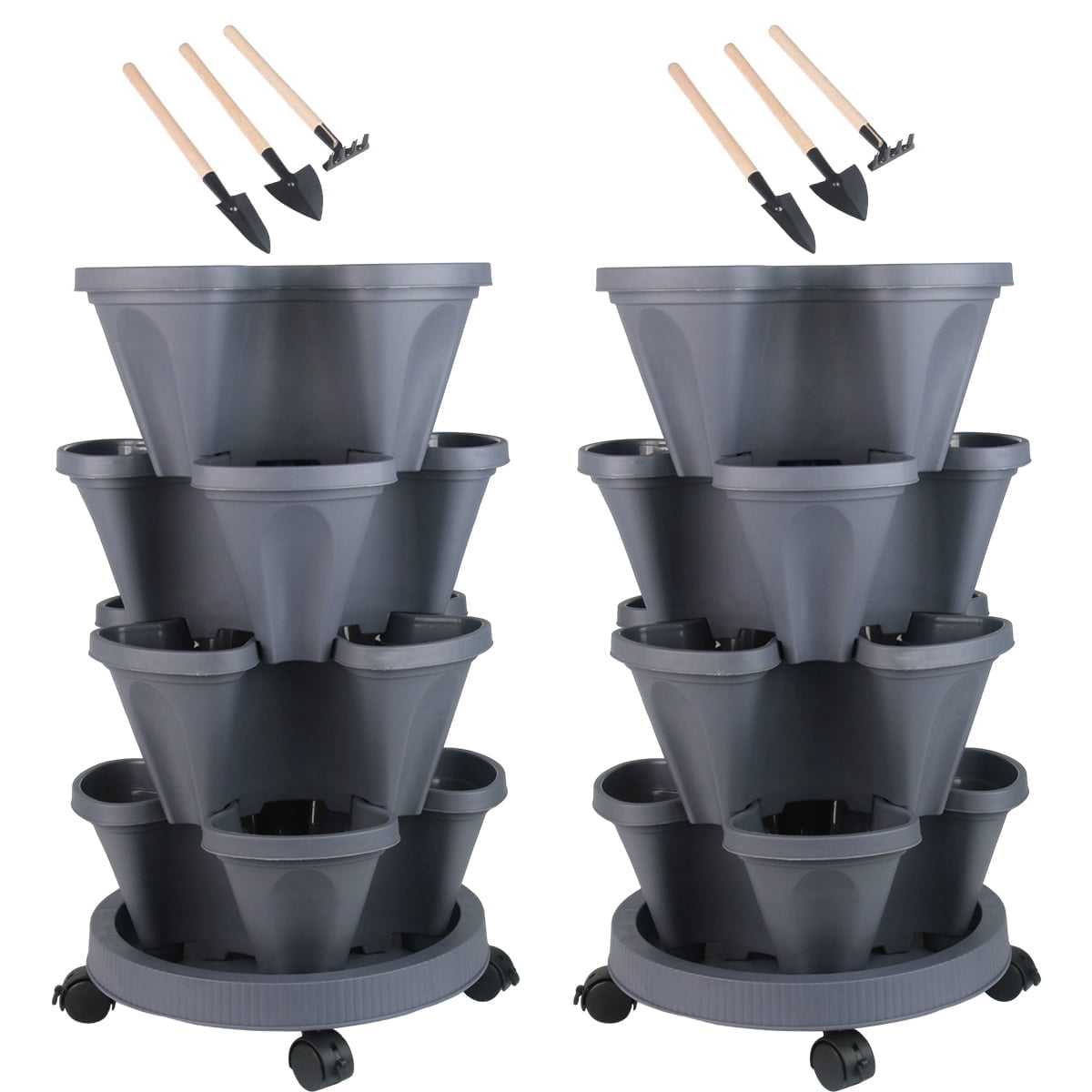 Stackable Planter with Wheels and Tools, Indoor Outdoor - 4 Tier ...