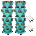 thumbnail image 1 of Stackable Planter with Wheels and Tools, Indoor Outdoor Gardening Pots - 7 Tier Vertical Garden Planter - Teal, 2 Set, 1 of 7