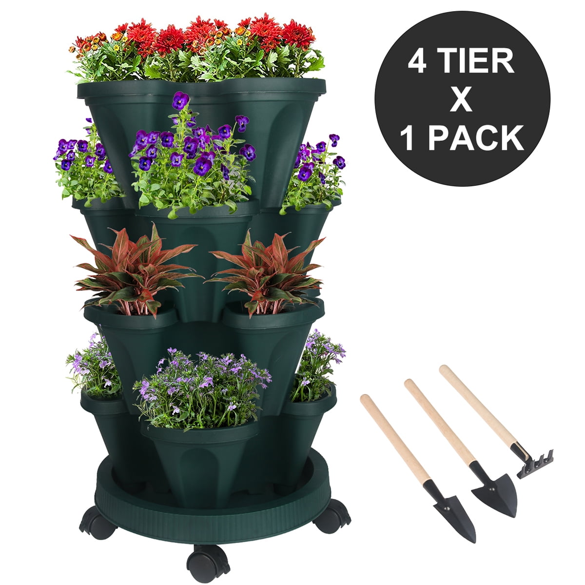 Stackable Planters 4 Tier Vertical Garden Planters Strawberry, Herb ...