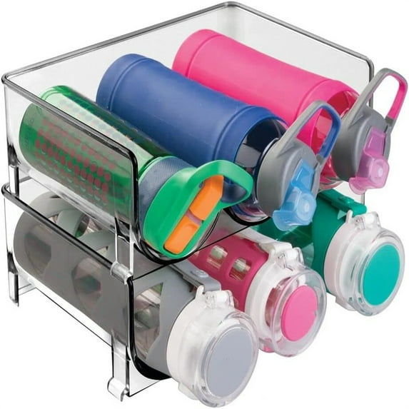 Stackable Plastic 3 Bottle Refrigerator Wine Rack - Kitchen Storage Organizer for Champagne, Wine or Water Bottles - Stacking Wine Organizer for Fridge - Ligne Collection - 2 Pack
